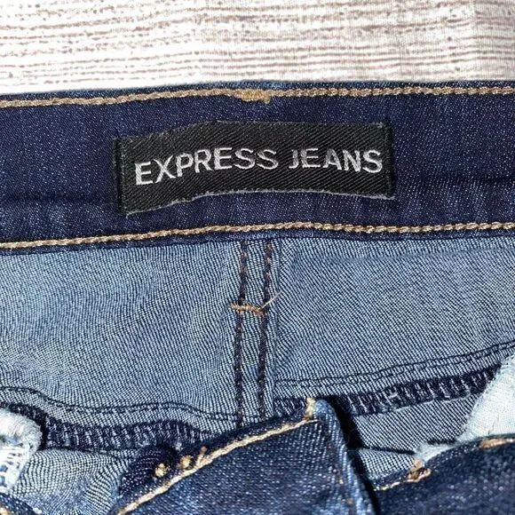 Express women 8 cotton blend mid rise distressed cropped legging blue - Picture 5 of 10